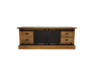 TV meubel Blackburn - 150x40x56,5 - Naturel/zwart - reclaimed teak/metaal