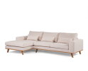 Hoekbank Elora Chaise Longue Links – Beige Stof – Houten Poten – 283 x 160 cm - By-Olaf