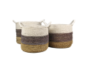 Mandenset Malibu - naturel/paars/wit - raffia/zeegras - set van 3