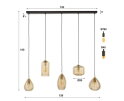 Hanglamp 5L Stripe Glass Horizontal - Smoke Brown