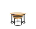 Iron Round Coffee Table (Set of 3) 77/58/42 Iron Stand Black, Wood Natural Finish