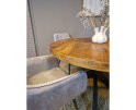 Combideal eetkamerset: ronde eettafel Mangohout 120 cm met 4 Kreta eetkamerstoelen met armleuning - ribstof lichtgrijs