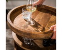Wijntrolley Wave &ndash; Rond Mangohout Zandkleur - afneembaar dienblad - Wielen &ndash; 55x79 cm