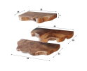 Wandplank teakhout set van 3 &ndash; Massief teakhout &ndash; liver edge &ndash; Houten wandplanken &ndash; Naturel &ndash; Landelijk &ndash; 35/45/55 cm