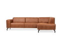Hoekbank Bravino cognac - kentucky 09 lederlook &ndash; Ottomane rechts &ndash; 275x210 cm
