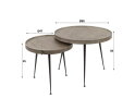 Salontafel set/2 rond print - Zilverkleurig gezandstraald