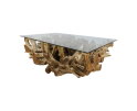 Salontafel - 140x90x44 - Naturel/Bleached - Teak wortelhout/glas