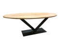 Ovale eiken eettafel met grote metalen V-poot | 240x100