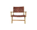 HSM Collection-Loungestoel met armleuning-naturel/cognac-leder/teak-83x73x69
