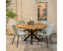 Combideal Lucille: ronde eettafel Mangohout 120 cm met 4 Lucille eetkamerstoelen - Stof perfect harmony - Lichtblauw