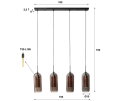 Hanglamp Rafael smoke glas metaal 4 lampen - zwart