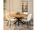 Combideal Lucille: ronde eettafel Mangohout 120 cm met 4 Lucille eetkamerstoelen - Stof perfect harmony - Beige