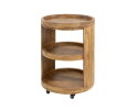 Wijntrolley Wave &ndash; Rond Mangohout Zandkleur - afneembaar dienblad - Wielen &ndash; 55x79 cm
