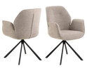 HSM Collection-Eetkamerstoel Nora + Armleuning-91x61x59-Zand/Zwart-Stof/Metaal