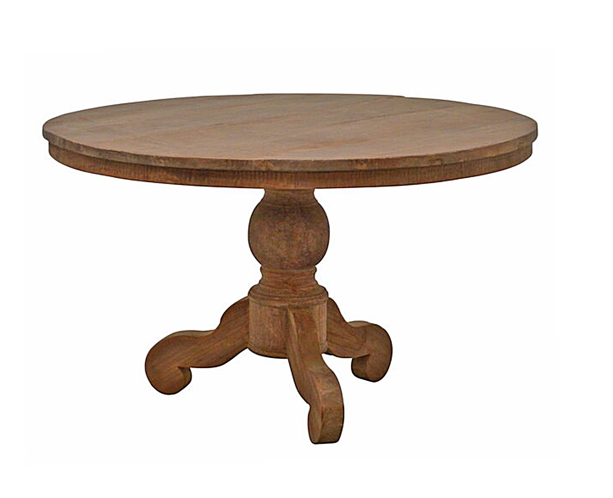 Ronde TEAK Eettafel Dingklik Oud Hout Met Bolpoot €949 | Meubelplaats.nl