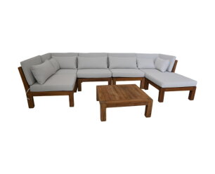 Tuin loungeset Aruba 8-delig + salontafel (incl. kussens) - wit - Teak