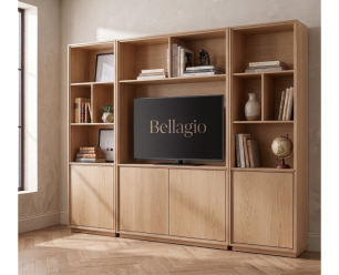 Bellagio Cinewall - Tv-boekenkast - Eikenfineer - Naturel eiken - 300x42x215 cm