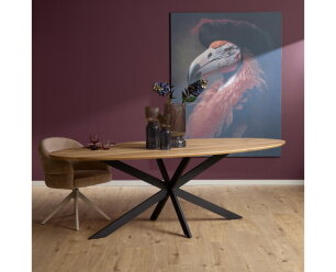 Eiken eettafel Ferris Ovaal 180x90 cm &ndash; Massief Europees eiken - metalen kruispoot - Naturel