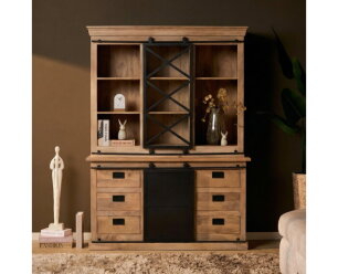 Starfurn Vitrinekast Fresno Mangohout &ndash; Naturel &ndash; 160x45x220 cm