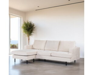 BY-OLAF Hoekbank Elvano met Chaise Longue - links of rechts – Champagne Stof Loris 01 – 218x152 cm