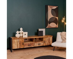 Tv-meubel Britt 200 cm mango metaal - Naturel | Meubelplaats