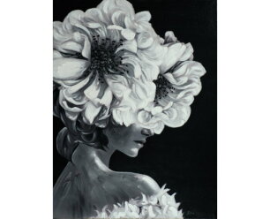 Schilderij "Lady with flower in black and white" - Acryclic Painting