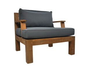 Tuin Sofa met armsteun en kussenset - 80x79x83 - Naturel/grijs - Teak