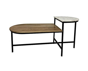 Ovale salontafel van hout met marmer verhoging