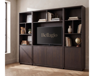 Bellagio Cinewall - Tv-boekenkast - Eikenfineer - Dark chocolate bruin - 300x42x215 cm