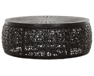 Coffee table Rimini large,35x&Oslash;100 cm, Black rattan, wooden top