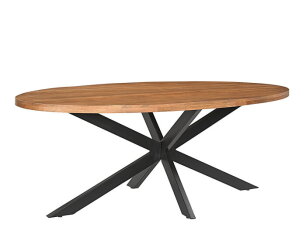 Eettafel Mangohout Ovaal met zwarte matrixpoot van metaal 240x100x77cm