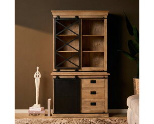 Starfurn Vitrinekast Fresno Mangohout &ndash; Naturel &ndash; 120x45x220 cm