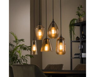 Hanglamp 5L stone glass mix - Amberkleurig glas