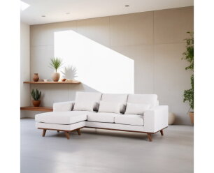 BY-OLAF Hoekbank Borneo met Chaise Longue – links of rechts - Beige Stof Melva 02 – 222x156 cm