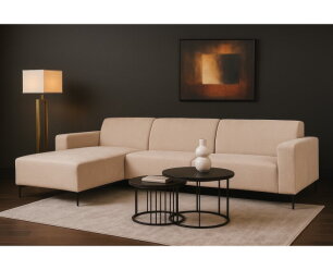 Hoekbank Nolan met Chaise Longue Links &ndash; Cremona Stof - Natural - 275x150x84 cm