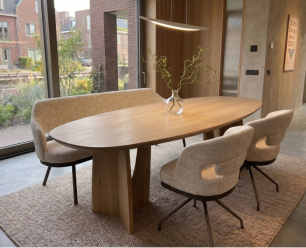 Eettafel Nina Deens ovaal massief eikenhout - Naturel - Japandi stijl - 180x100 cm