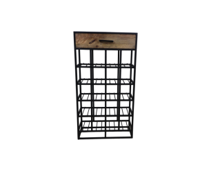 Wijnrek 20 flessen - 46x21x85 - Naturel/zwart - Mangohout/ijzer