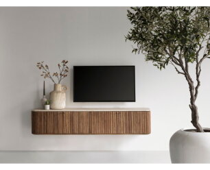 DTP home Lagoon zwevend tv-meubel teakhout en Mortex naturel / beige - 180 x 35 x 37 cm