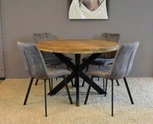 Combideal Eetkamerset: Ronde Mangohouten Eettafel met 4 antraciet Austin Stoelen  | Meubelplaats