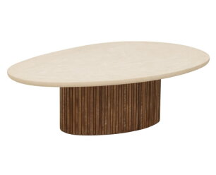 DTP home Lagoon salontafel organisch teakhout en Mortex naturel / beige - 120 x 75 x 35 cm