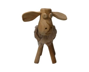 Schaap Shawn klein - 32x14x32 - Wit/bruin/naturel - Teak/geitenhuid