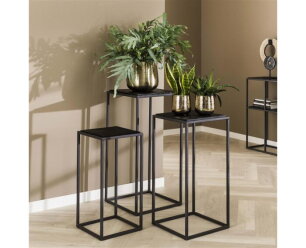 Bloemenzuil set/3 Teca black - Teakhout zwart