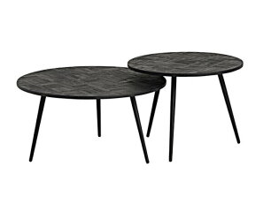 Zwarte salontafel set van 2 rond met unieke structuur