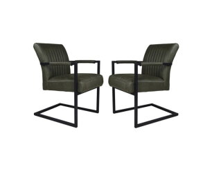 HSM Collection-Eetkamerstoel Texas Met Arm S/2-55x50x85-Groen/Zwart-Leder/Metaal
