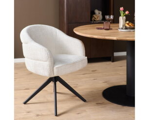 Eetkamerstoel Bella | Off White | Poot Black | Met armleuning