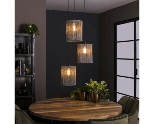 Hanglamp 3L stringshade metal getrapt - Zwart nikkel