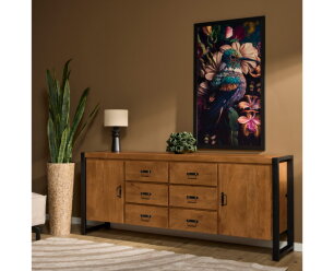Dressoir Boaz 200 cm mango metaal - Naturel | Meubelplaats