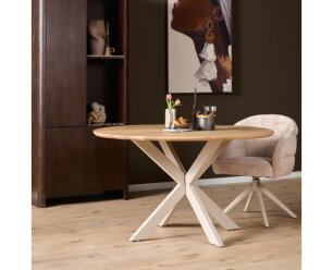 Eiken eettafel Ferris rond &Oslash;130x76 cm &ndash; Massief Europees eiken - Sand spinpoot - Naturel