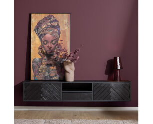 Zwevend tv meubel New York Zwart Mangohout - visgraat - 200x35x33 cm
