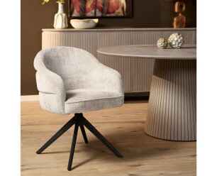 Eetkamerstoel Bella | Off White | Poot Black | Met armleuning